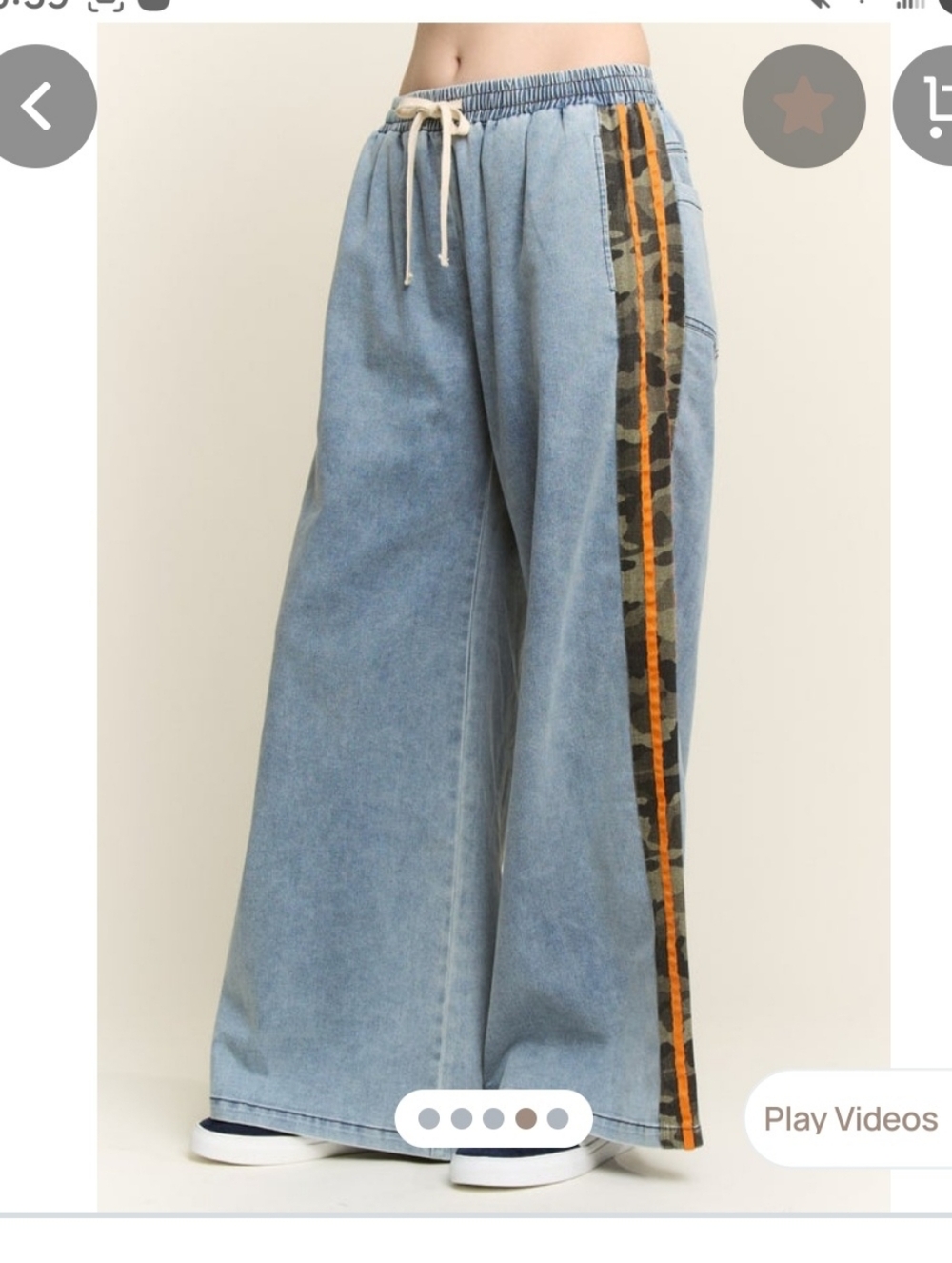 Wide Leg Denim Pants with Camo & Orange Side Stripe Jade By Jane - Picture 2 of 4